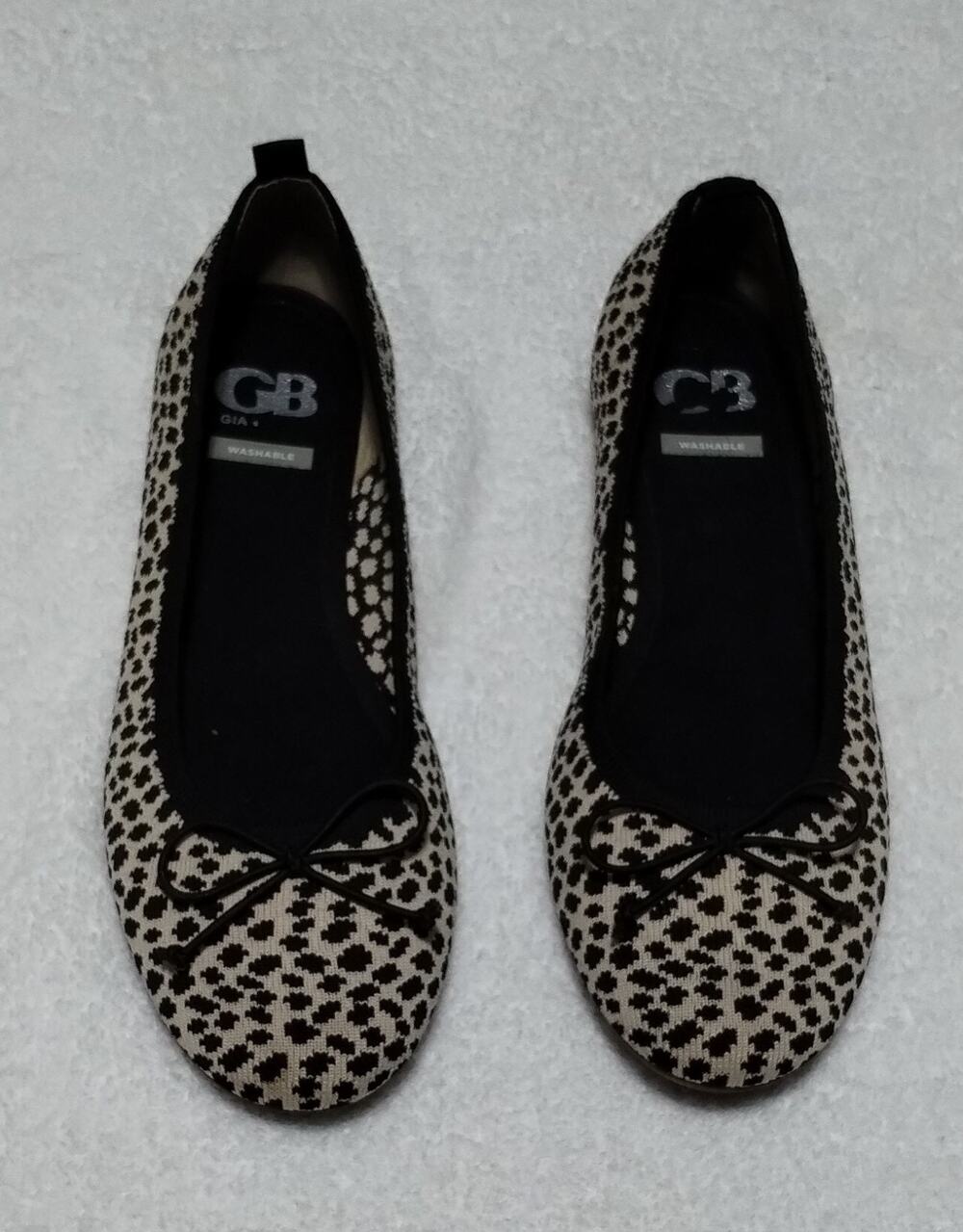 Y2K Gianni Bini Womens Size 9.5 Ballet Flat Shoe Black Tan Print Washable Insole